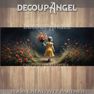Golden Innocence Little Girl with Poppies Decoupag Tissue Paper