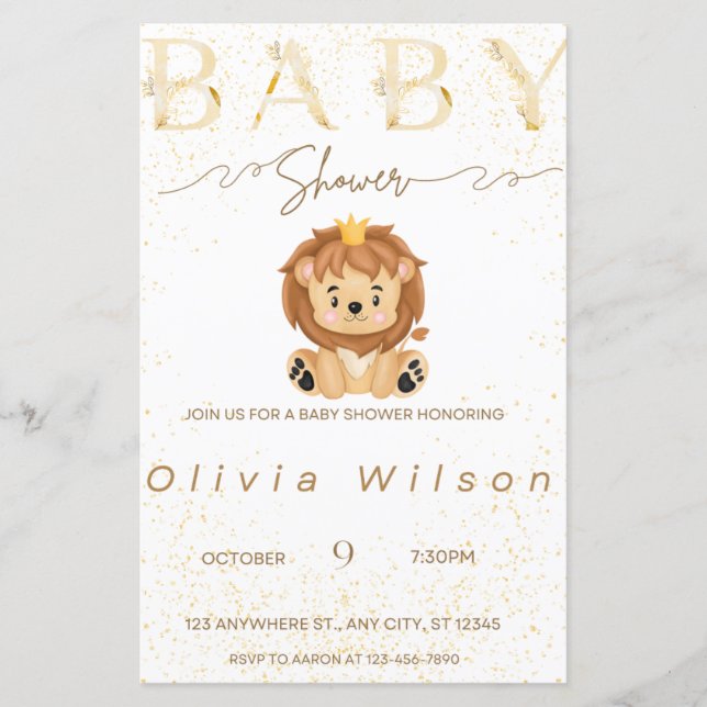 golden invitation baby shower, animal (Front)