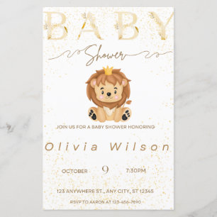 golden invitation baby shower, animal