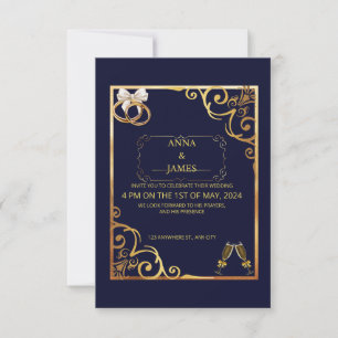  Golden Invitation Card with Elegant Gold Flowers