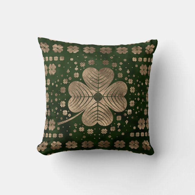 Golden Irish Shamrock Four-leaf clover Cushion (Front)