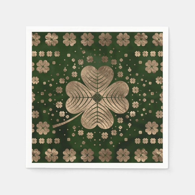 Golden Irish Shamrock Four-leaf clover Napkin (Front)