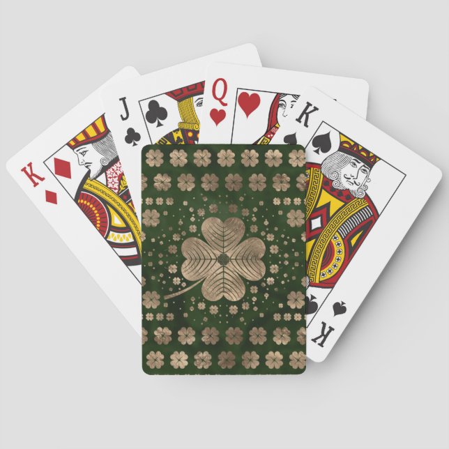 Golden Irish Shamrock Four-leaf clover Playing Cards (Back)