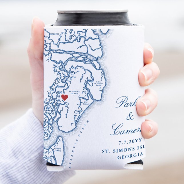 Golden Isles of Georgia Map Wedding Favour Drink Can Cooler (This Golden Isles of Georgia Can coozie makes a great wedding favor for a St. Simons island wedding)