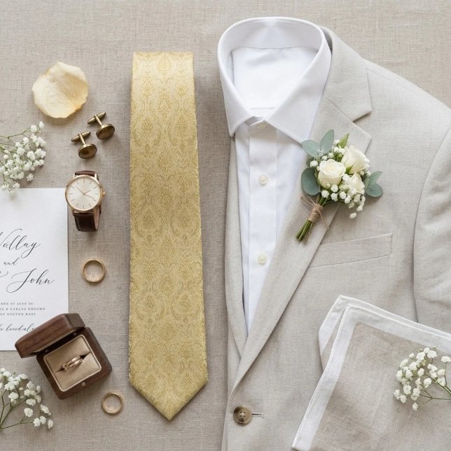 Golden Ivory Baroque Damask Tie (Creator Uploaded)