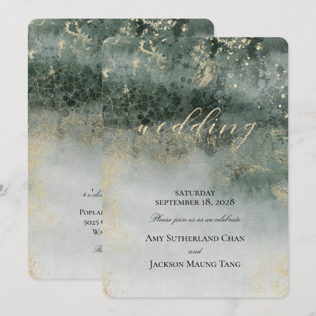 Golden Jade Elegant Modern Wedding Invitation (Front/Back)
