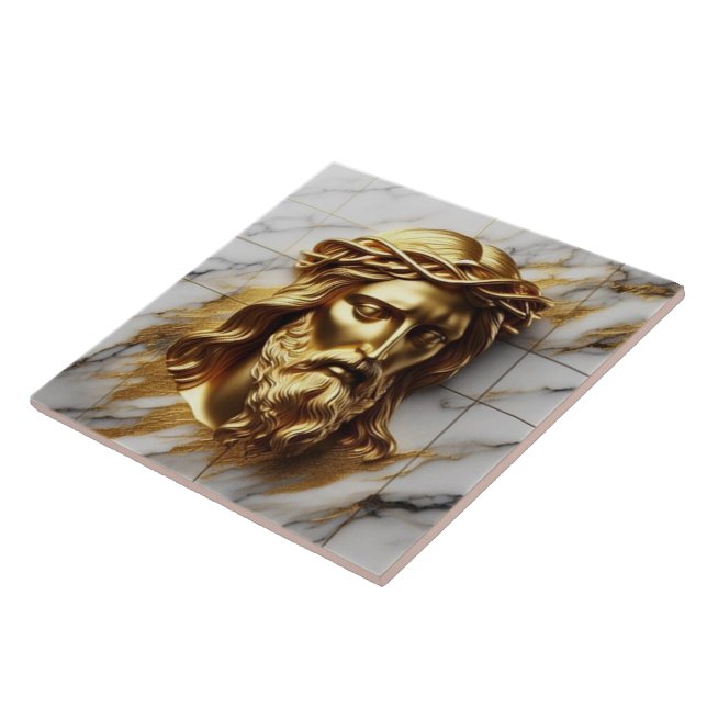 Golden Jesus A Divine Presence in Marble Ceramic Tile (Side)