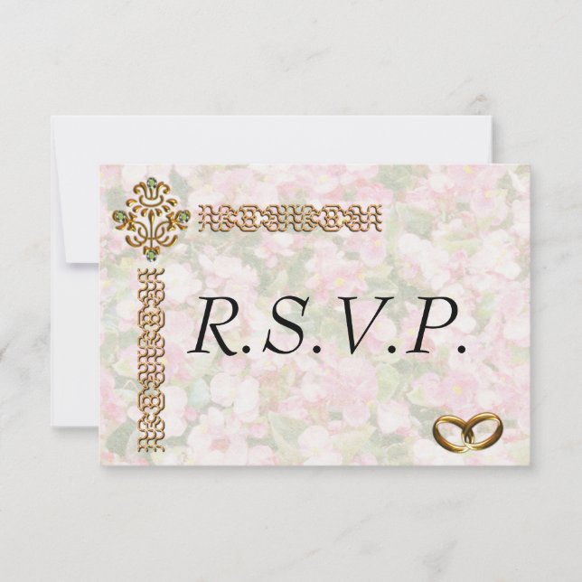 Golden Jewelled Floral Wedding RSVP Card (Front)