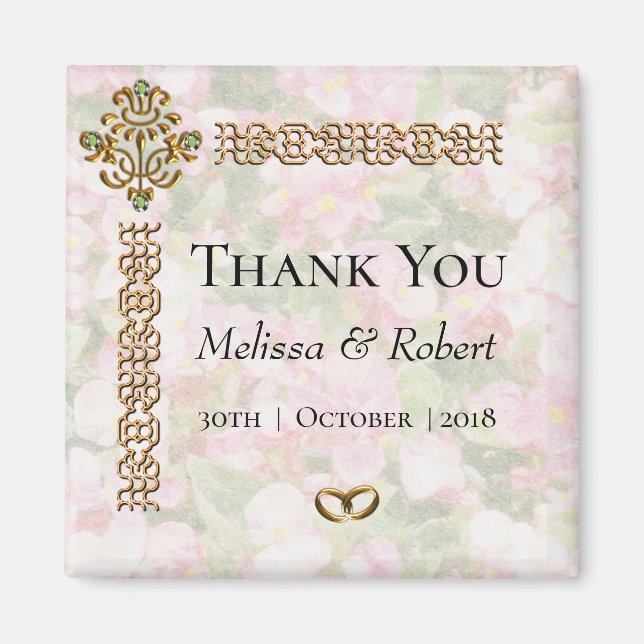 Golden Jewelled Floral Wedding Thank You Magnet (Front)