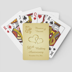 Golden joined hearts 50th Wedding Anniversary Playing Cards