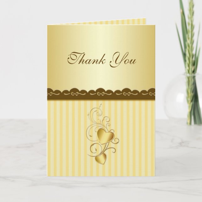 Golden joined hearts Wedding Thank you Card (Front)