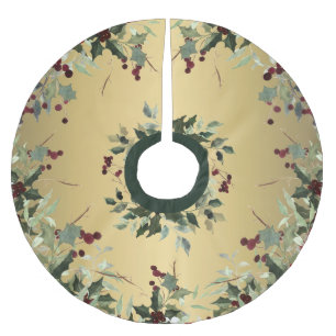 Golden Jolly Holly Holiday Berry Tree Skirt