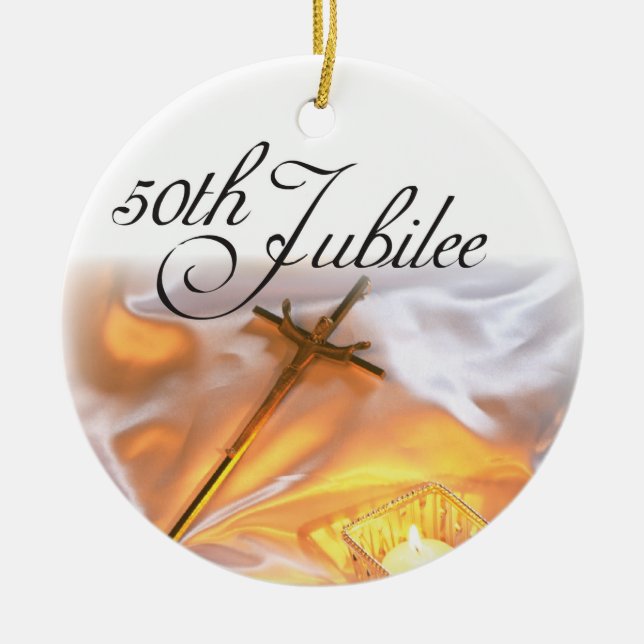 Golden Jubilee Religious Life, Cross Candle Ceramic Tree Decoration (Front)