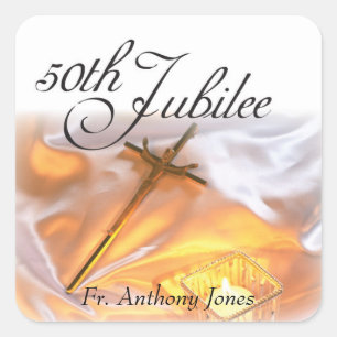 Golden Jubilee Religious Life, Cross Candle Square Sticker