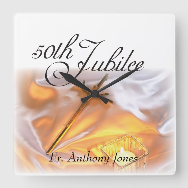 Golden Jubilee Religious Life, Cross Candle Square Wall Clock (Front)