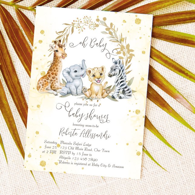 Golden jungle savanna safari animals baby shower  invitation (Creator Uploaded)