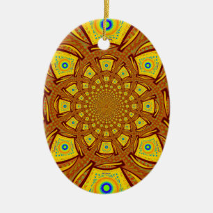 Golden Kaleidoscope Art Print Ceramic Tree Decoration