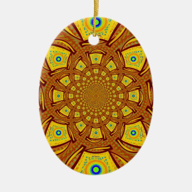 Golden Kaleidoscope Art Print Ceramic Tree Decoration (Front)