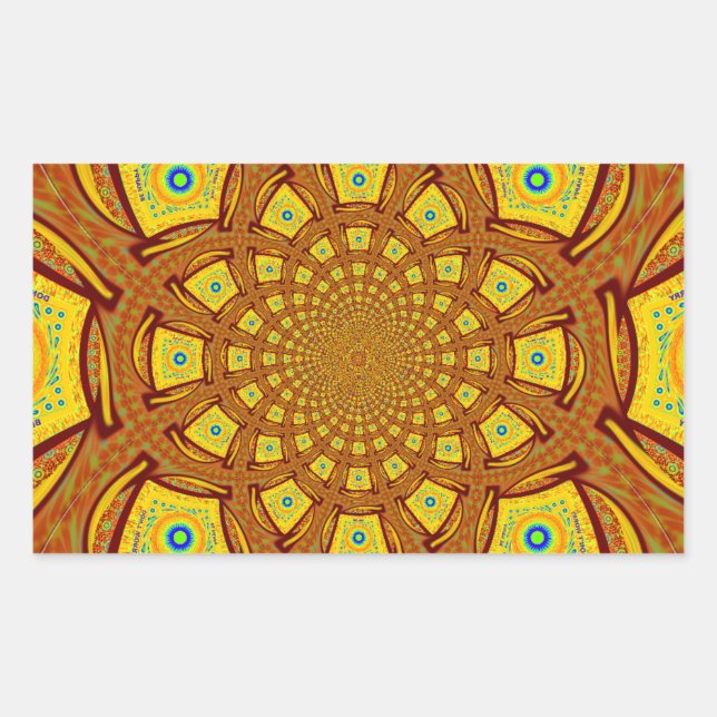Golden Kaleidoscope Art Print Rectangular Sticker (Front)