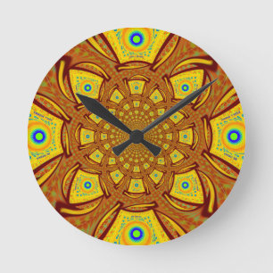 Golden Kaleidoscope Art Print Round Clock