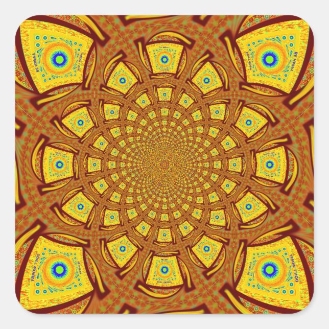 Golden Kaleidoscope Art Print Square Sticker (Front)