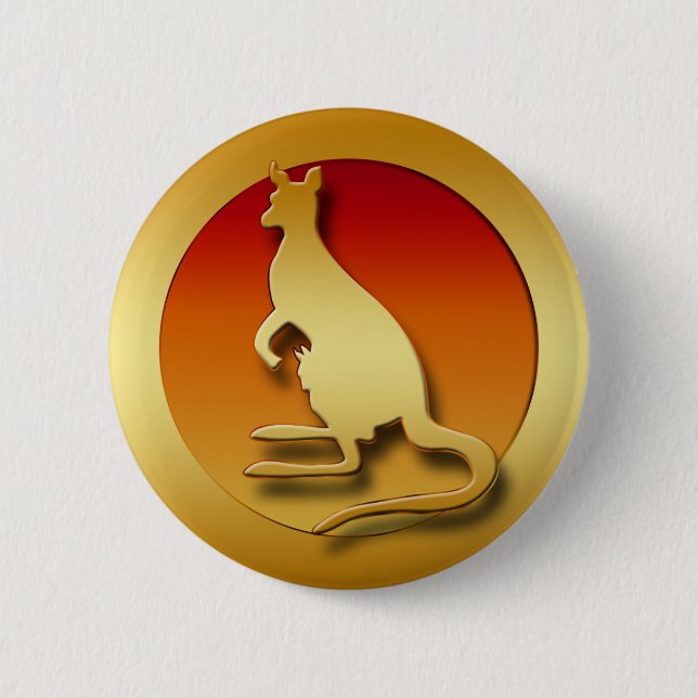 GOLDEN KANGAROO 6 CM ROUND BADGE (Front)