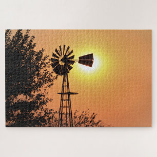 Golden Kansas Sunset silhouette Jigsaw Puzzle