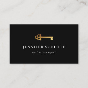 Golden Key Luxury Black & Gold Real Estate Agent Business Card