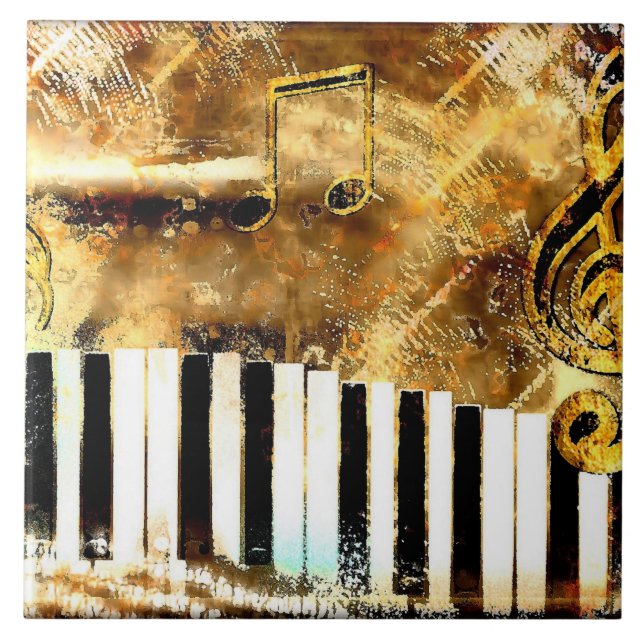 Golden Keyboard, musical theme, Ceramic Tile (Front)