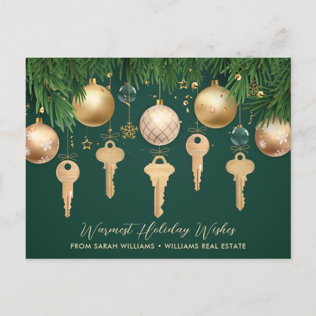 Golden Keys Real Estate Christmas Holiday Postcard (Front)