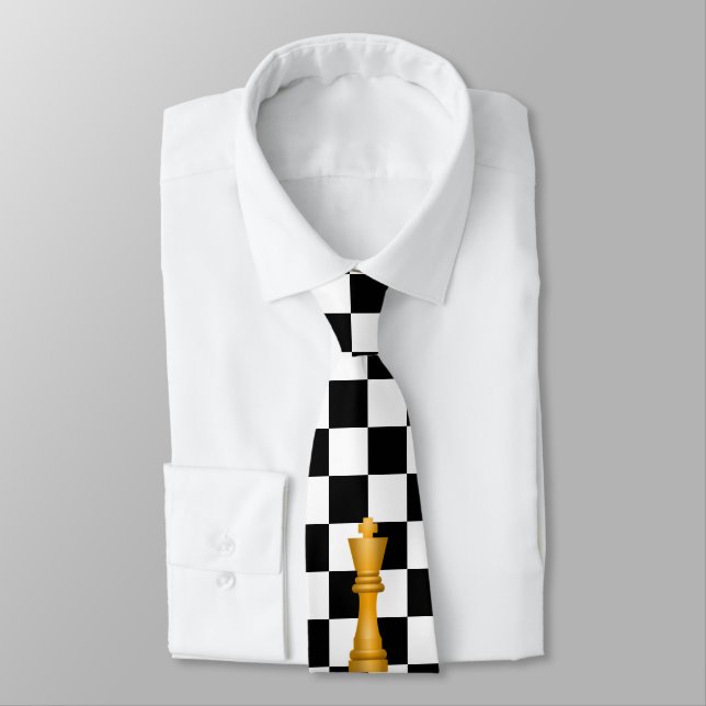 Golden King on Black and White Chess Pattern Tie (Tied)