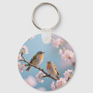 Golden Kinglet Cherry Blossom Spring Key Ring