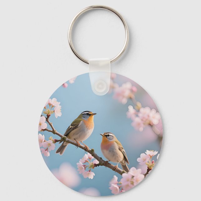 Golden Kinglet Cherry Blossom Spring Key Ring (Front)