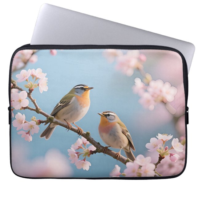 Golden Kinglet Cherry Blossom Spring Laptop Sleeve (Front)