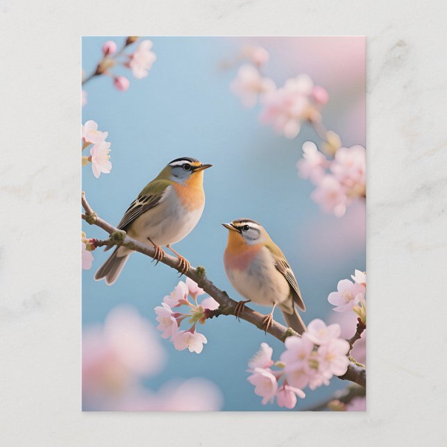 Golden Kinglet Cherry Blossom Spring Postcard (Front)