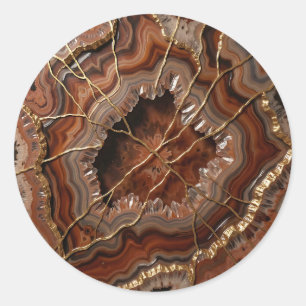 Golden Kintsugi Agate Slice Luxury Mineral Classic Round Sticker