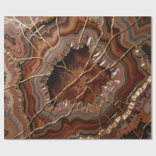 Golden Kintsugi Agate Slice Luxury Mineral Wrapping Paper