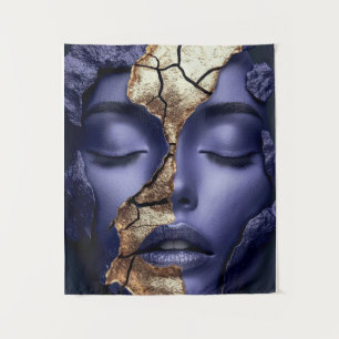 Golden Kintsugi Girl Portrait Tapestry