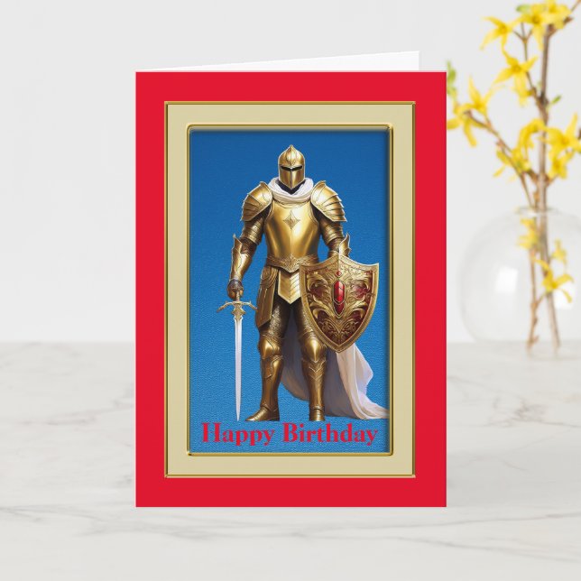 Golden Knight, 5" x 7" Folded Birthday Card (Yellow Flower)