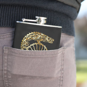 Golden knight armour helmet forge in gold texture hip flask