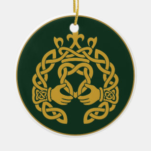 Golden Knotwork Claddagh Ceramic Ornament