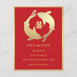 Golden Koi and Double Happiness   Save the Date Invitation
