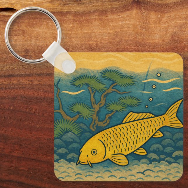 Golden Koi Japanese Art Key Ring (Front)