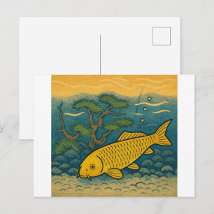 Golden Koi Japanese Art Postcard