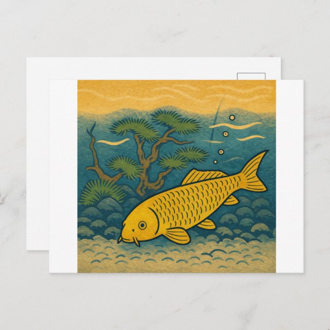 Golden Koi Japanese Art Postcard (Front/Back)