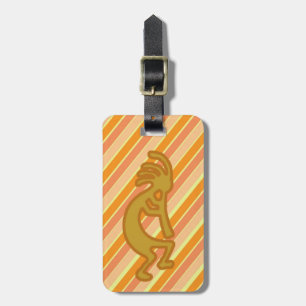 Golden Kokopelli Symbol with Flute Orange Stripes Luggage Tag