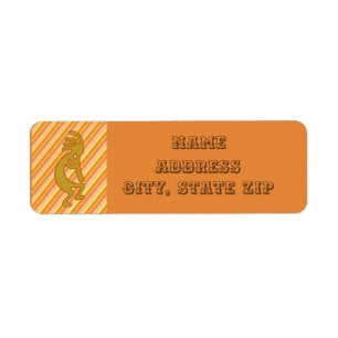 Golden Kokopelli Symbol with Flute Orange Stripes Return Address Label