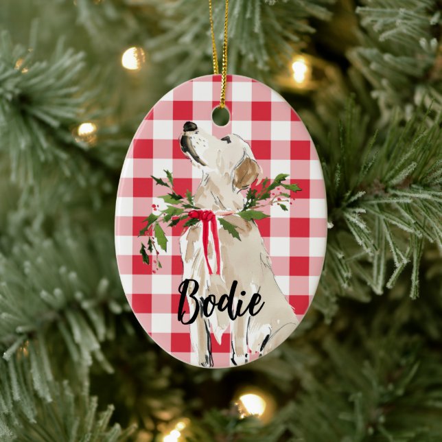 Golden Lab Christmas Ceramic Ornament (Tree)