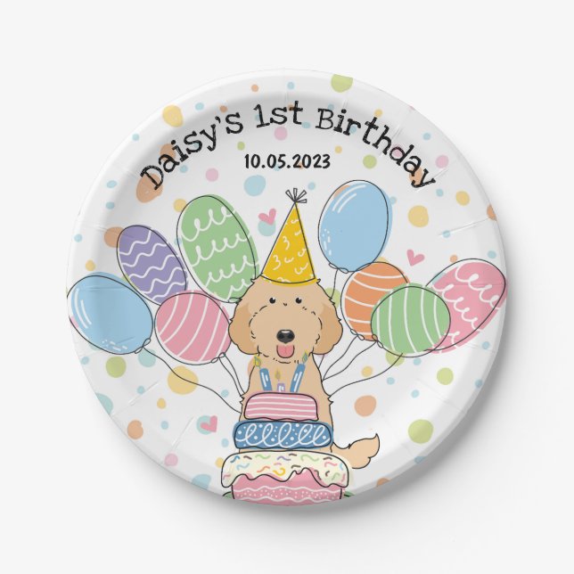 Golden Labradoodle Dog Birthday Party Paper Plates (Front)