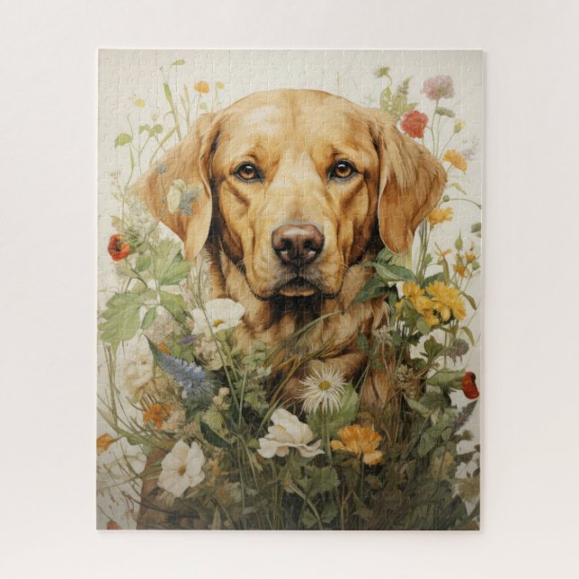 Golden Labrador and wildflowers Jigsaw Puzzle (Vertical)